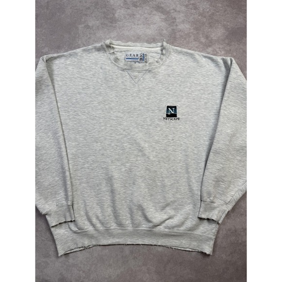 VINTAGE Netscape Sweatshirt Mens Large Gray Crewneck Embroidered Logo Tech 90s